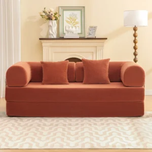 Adonia Foldable Three Person Corduroy Fabric Sofa Bed with High-Rebound Density Sponge